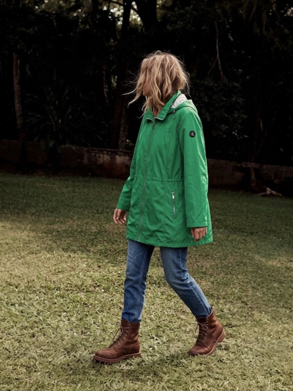 Calvin Klein Hooded Lined Zip Jacket Windbreaker Rain 3X Green